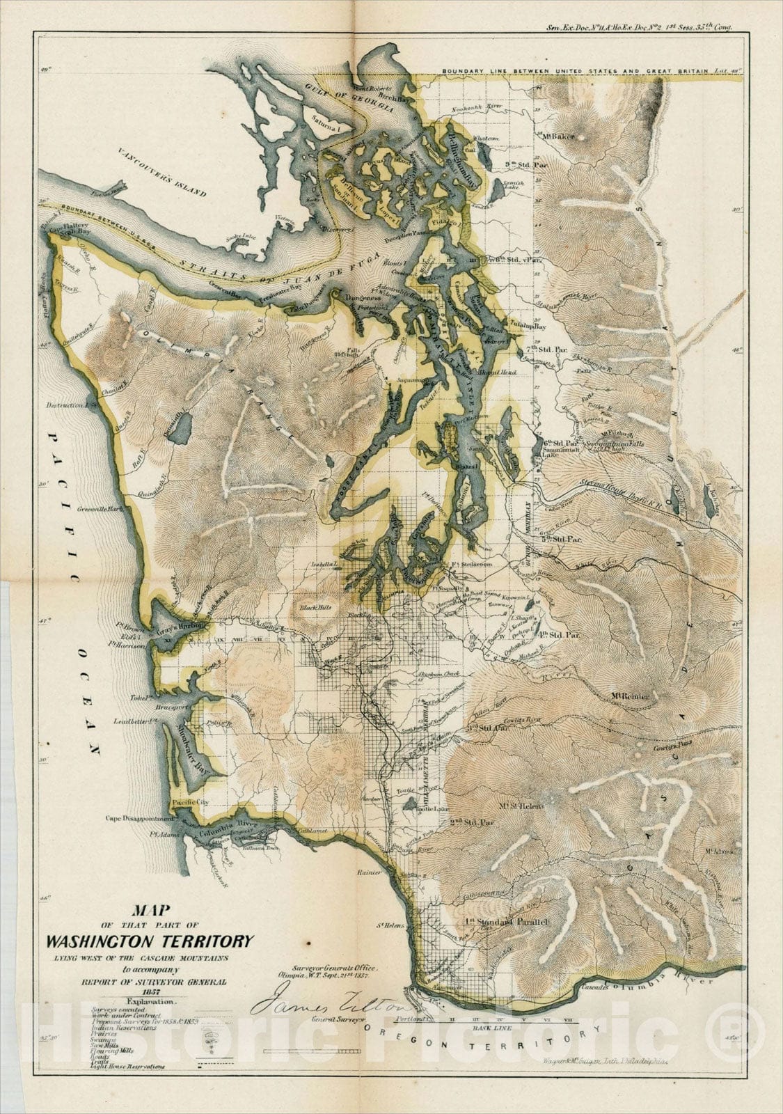 Historic Map : Map of that part of Washington Territory lying west of the Cascade Mountains, to accompany report of Surveyor General, 1857., 1857, v2, Vintage Wall Art
