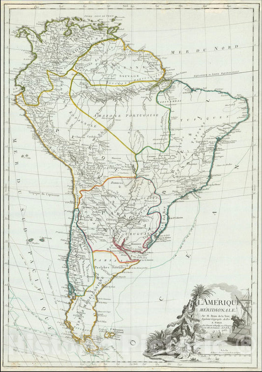 Historic Map : L'Amerique Meridionale, 1783, 1783, Jacques Esnauts, Vintage Wall Art
