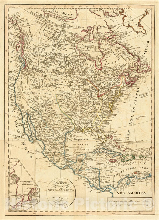 Historic Map : Charte von Nord-America Prag 1818 Alaska Inset Map], 1818, Franz Pluth, Vintage Wall Art