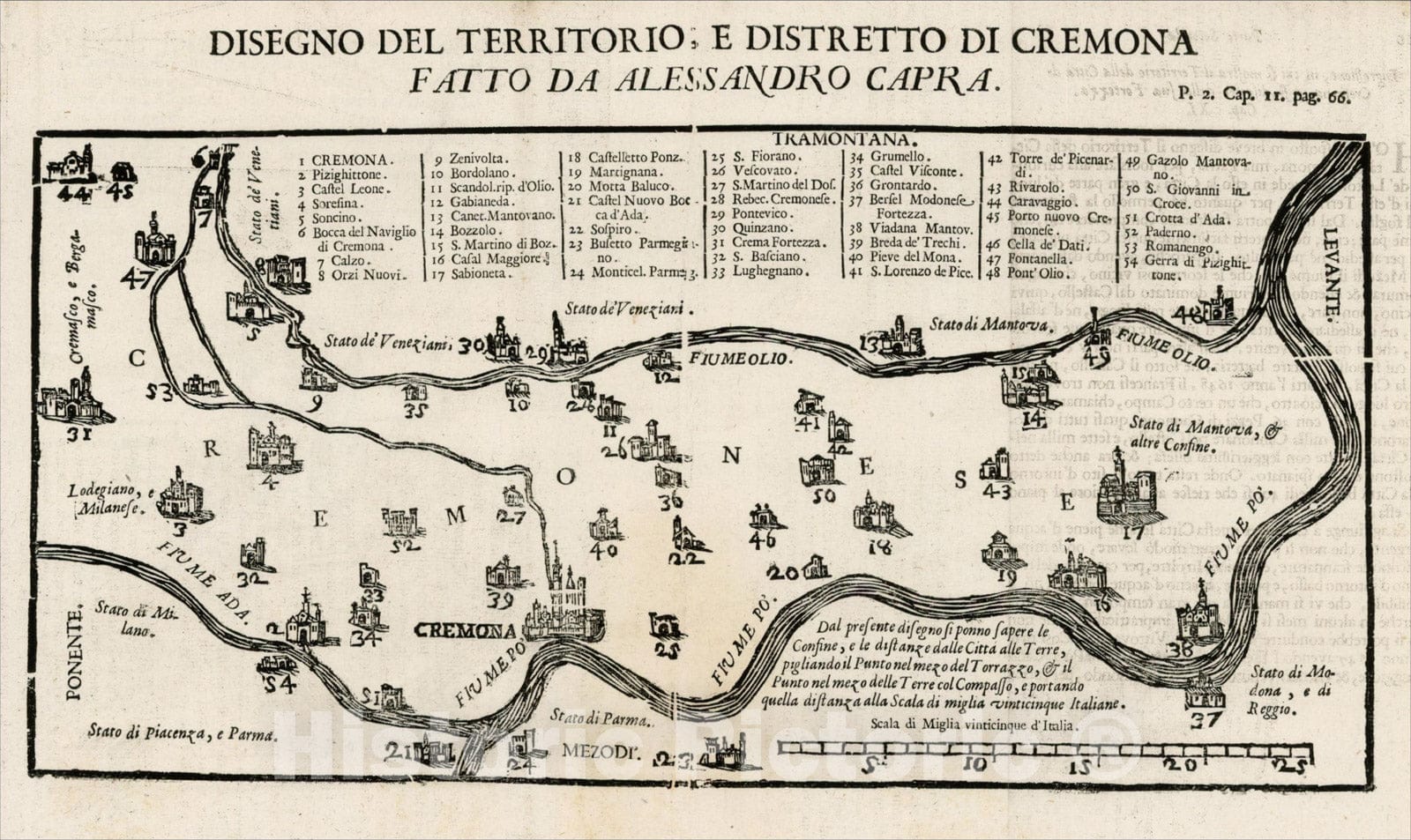 Historic Map : Disegno Del Territorio, E Distretto Di Cremona Fatto Da Allesandro Capra, 1687, Alessandro Capra, Vintage Wall Art