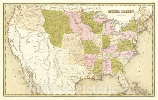 Historic Map : United States, 1841, Thomas Gamaliel Bradford, Vintage Wall Art