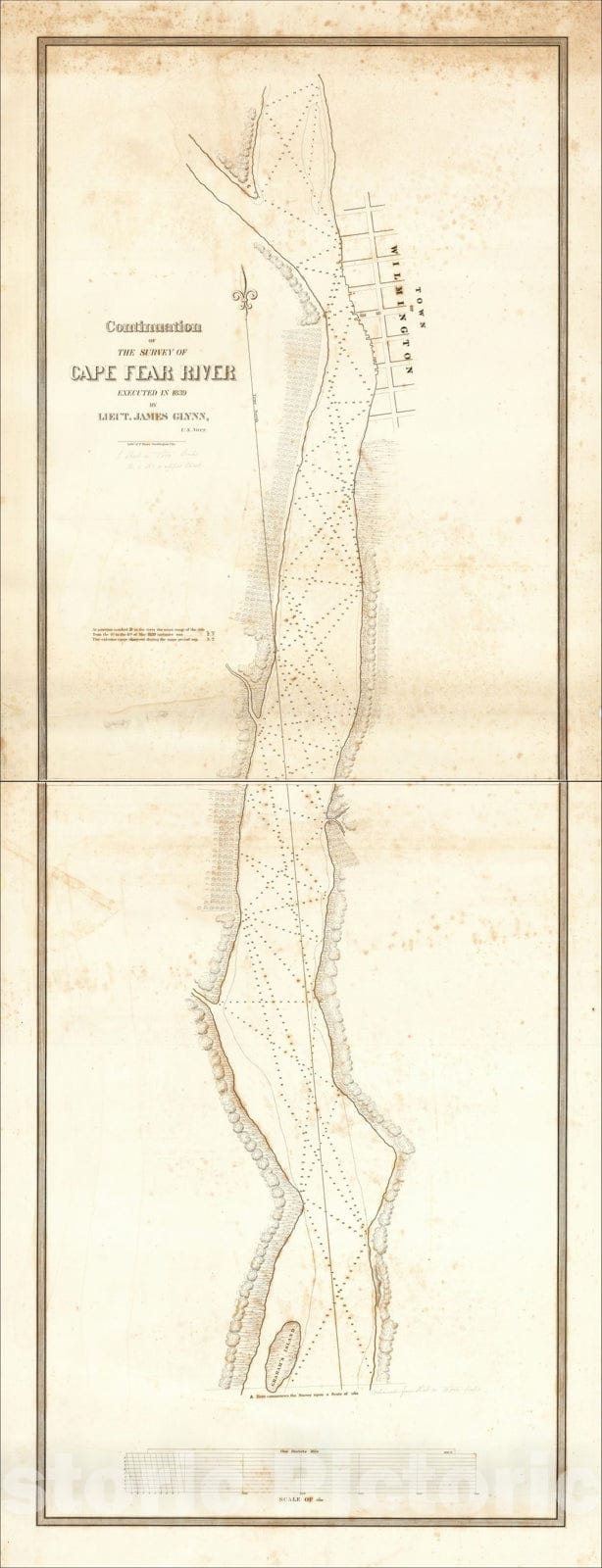 Historic Map : Continuation of The Survey of Cape Fear River Executed in 1839 Lieut. James Glynn, U.S Navy, 1839, James Glynn, Vintage Wall Art