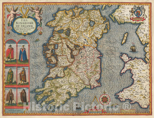 Historic Map : The Kingdome of Irland Devided into severall Provinces and the againe devided into Counties Newly described., 1610, c1626, John Speed, Vintage Wall Art