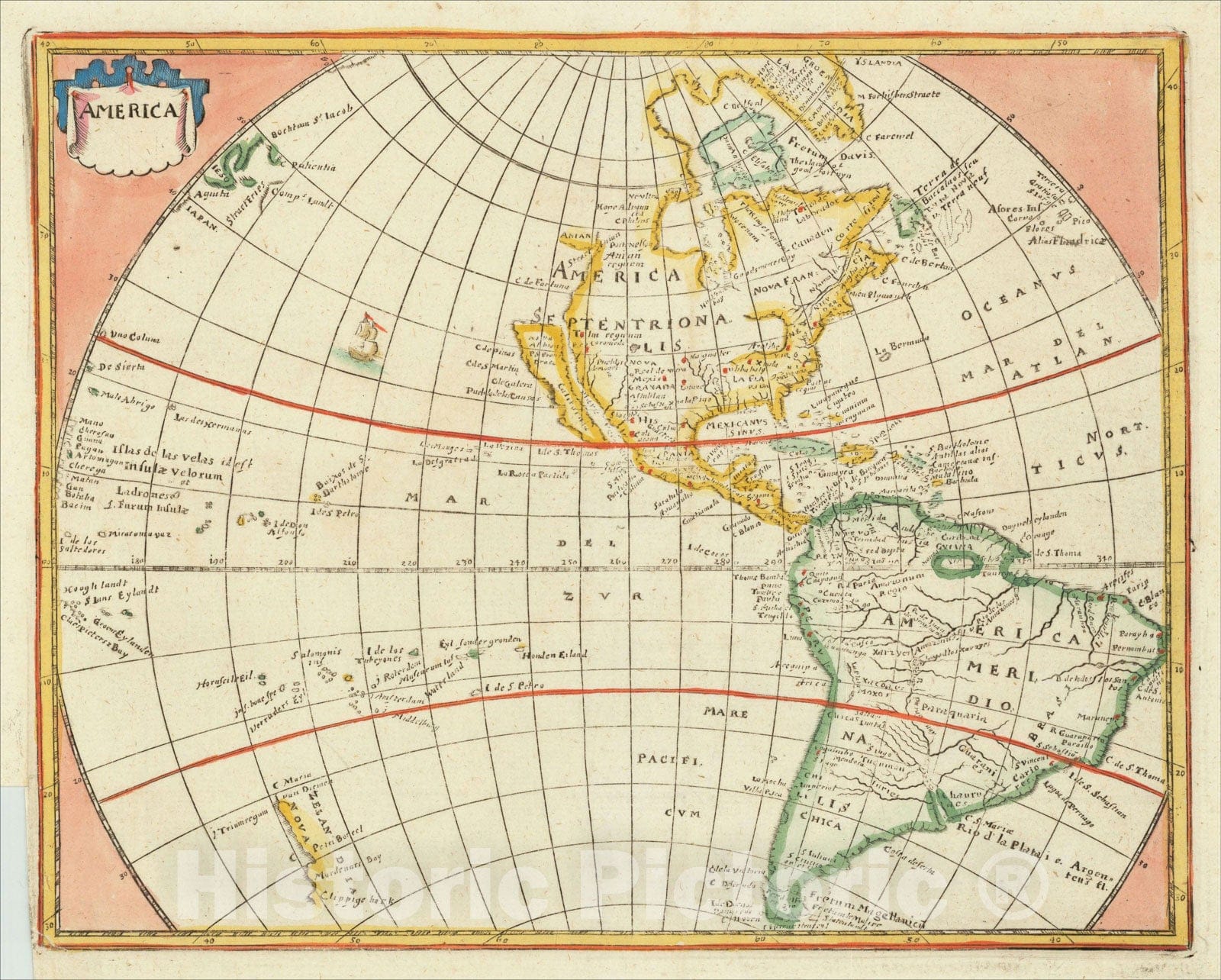 Historic Map : America (California as an Island), 1661, Philipp ClÃƒÂ¼ver, Vintage Wall Art