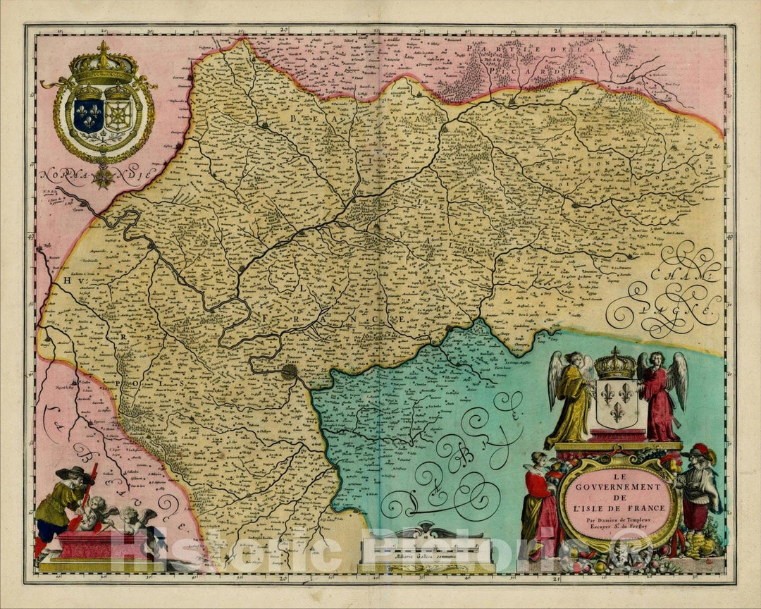 Historic Map : Le Gouvernement De L'Isle De France Par Damien de Tempeux Escuyer St. du Frestoy, 1642, Willem Janszoon Blaeu, Vintage Wall Art