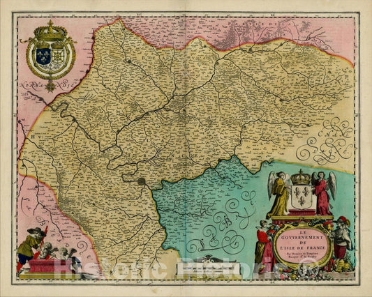 Historic Map : Le Gouvernement De L'Isle De France Par Damien de Tempeux Escuyer St. du Frestoy, 1642, Willem Janszoon Blaeu, Vintage Wall Art