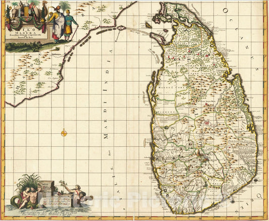 Historic Map : Insula Ceilon et Madura Exactsissime delineata et nuperrime edita per Ioannem de Ram, c1685, Reiner & Joshua Ottens, Vintage Wall Art