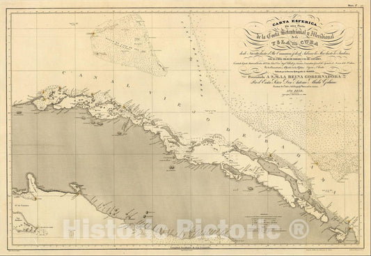 Historic Map : Parte de la Costa Setentrional y Meridional de la Isla de Cuba desde Nuevitas hasta el Rio Camarioca, 1866, Direccion Hidrografica de Madrid, Vintage Wall Art