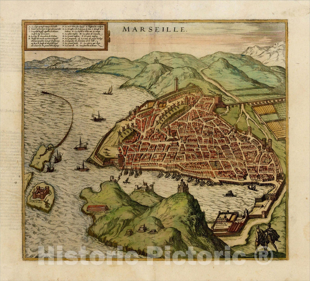 Historic Map : Marseille, 1575, Georg Braun, Vintage Wall Art