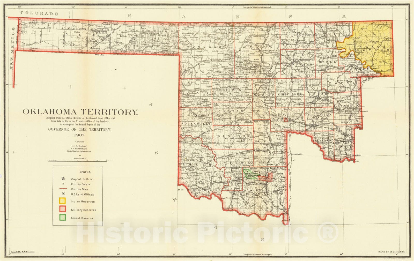 Historic Map : Map of the Oklahoma Territory, 1907, U.S. General Land Office, Vintage Wall Art