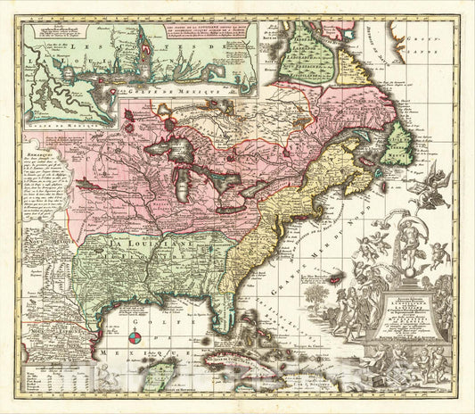 Historic Map : Accurata delineatio celeberrimae Regionis Ludovicianae vel Gallice Louisiane, c1730, Matthaus Seutter, Vintage Wall Art