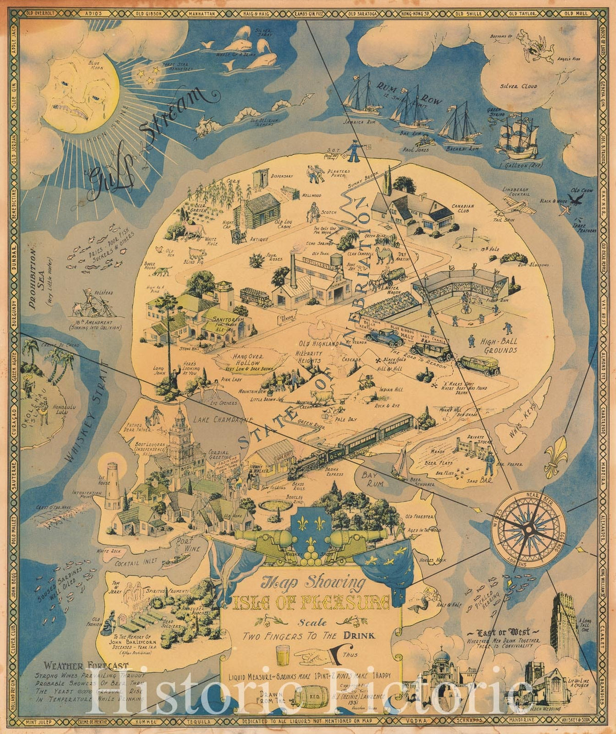 Isle of Pleasure - Allegorical Map, 1931 | Vintage Pictorial Print