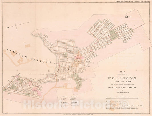 Historic Map : Plan of the City of Wellington Port Nicholson The First & Principal Settlement of the New Zealand, 1842, Vintage Wall Art