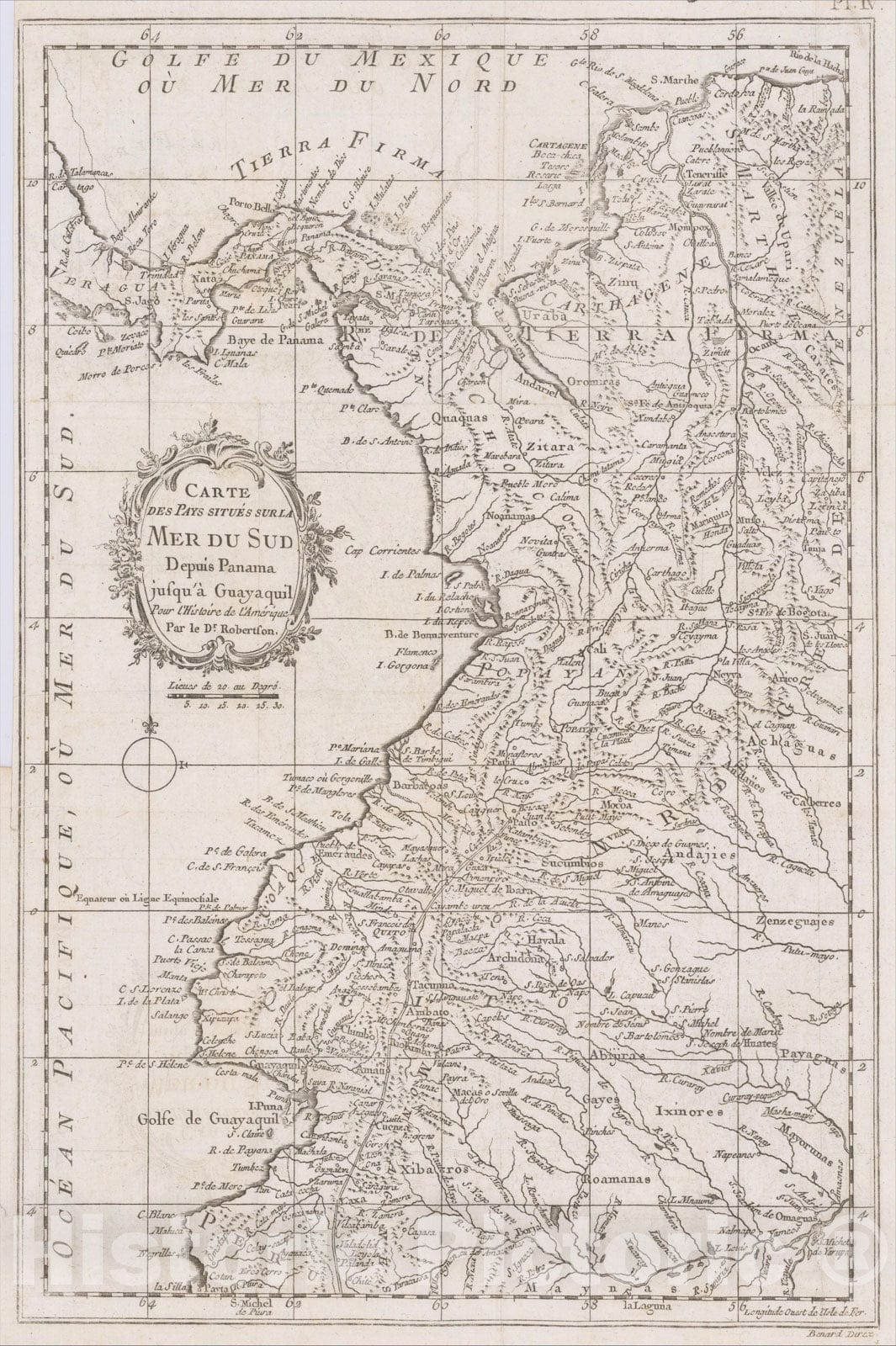 Historic Map : Carte de Pays Situes sur la Mer du Sud Depuis Panama jusqu'a Guayaquil, ., c1780, Alexander Robertson, Vintage Wall Art