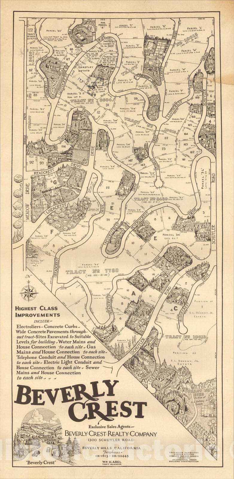 Historic Map : Beverly Crest -- Highest Class Improvements Recently Completed, c1927, , Vintage Wall Art