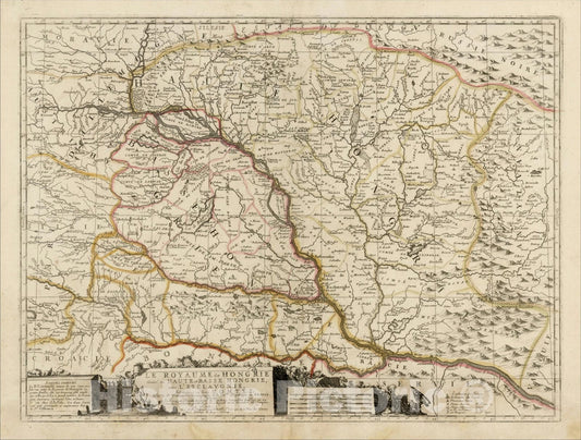 Historic Map : Le Royaume de Hongrie divise en Haute et Basse Hongrie avec L'Esclavonie, Subdvisees en leurs Comtez., 1704, 1704, , Vintage Wall Art