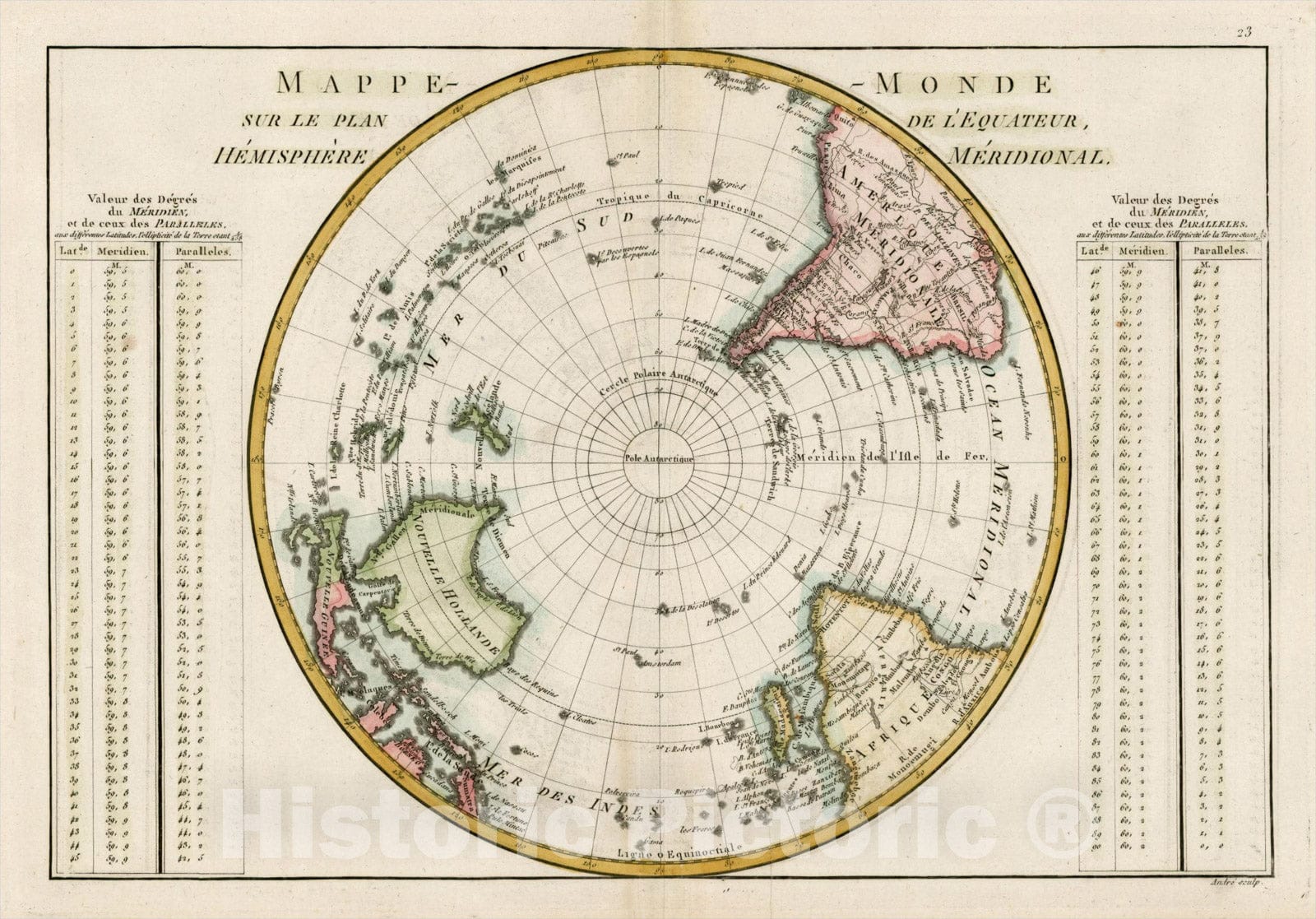 Historic Map : Mappe-Monde Sur Le Plan De L'Equateur Hemisphere Meridionale, 1787, Rigobert Bonne, v1, Vintage Wall Art