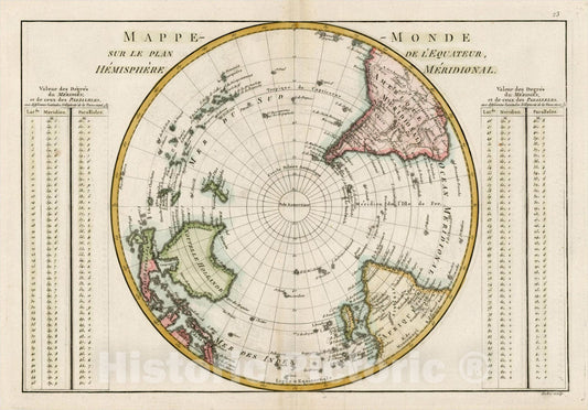 Historic Map : Mappe-Monde Sur Le Plan De L'Equateur Hemisphere Meridionale, 1787, Rigobert Bonne, v1, Vintage Wall Art