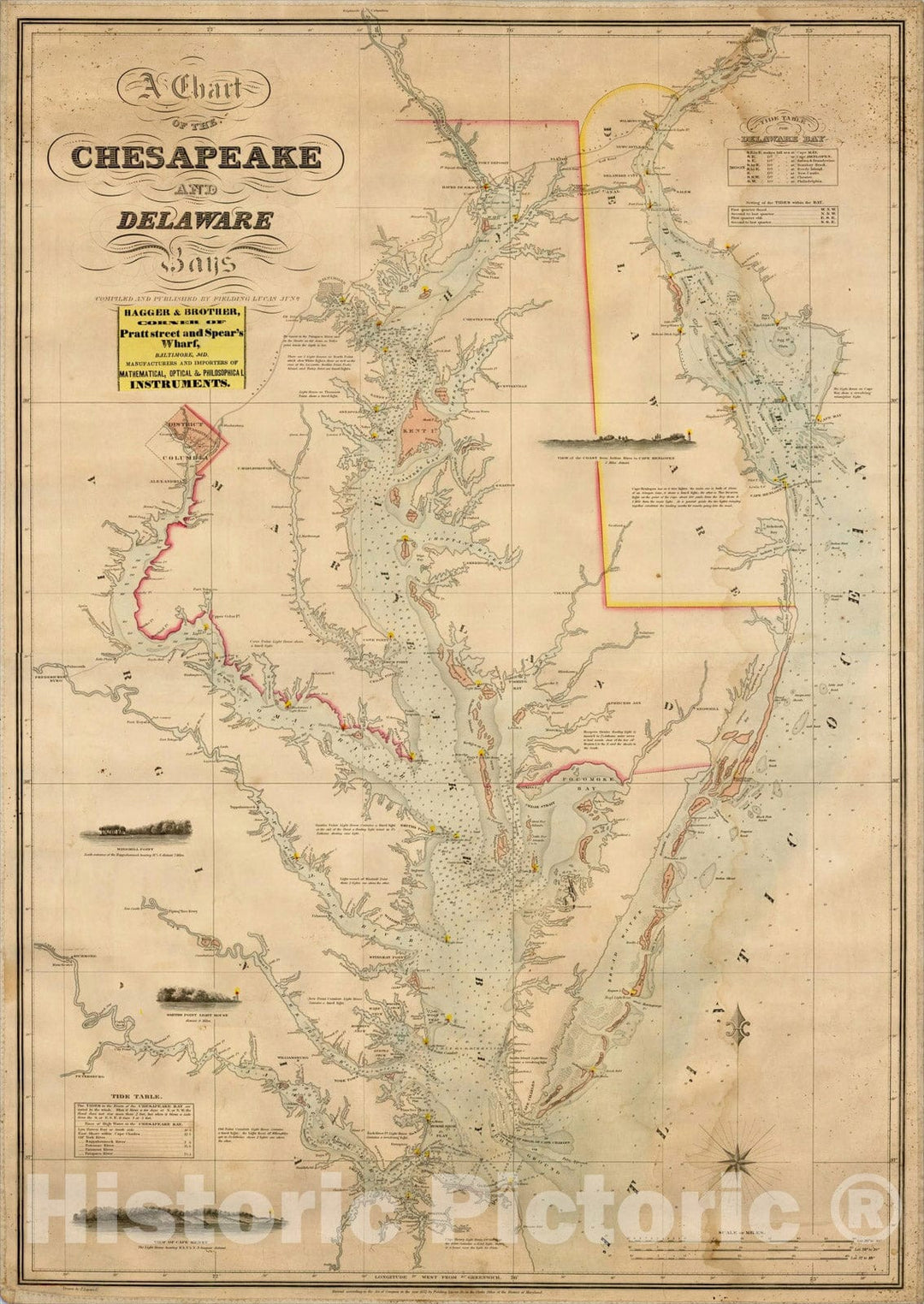 Historic Map : A Chart of the Chesapeake and Delaware Bays. Compiled and Published By Fielding Lucas Junr., 1862, Fielding Lucas Jr., Vintage Wall Art