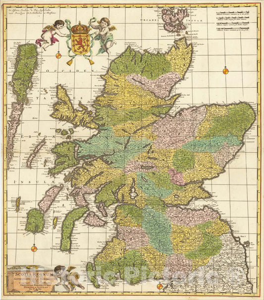 Historic Map : Scotia Regnum divisum in Partem Septentrionalem et Meridionalem, 1690, Frederick De Wit, Vintage Wall Art