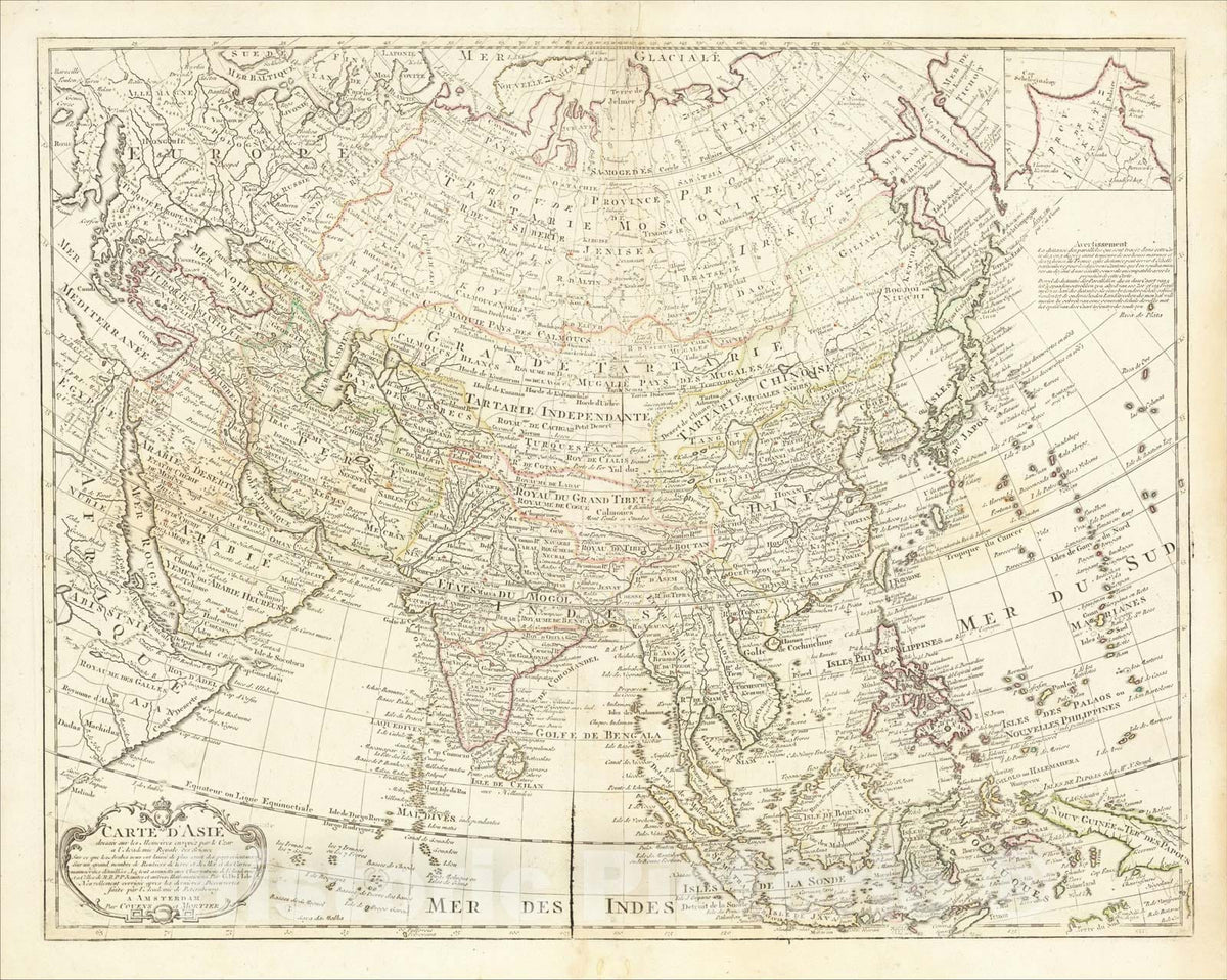 Historic Map : Carte d'Asie dressee sur les Memoired envouez par le Czar , 1710, Johannes Covens, Vintage Wall Art