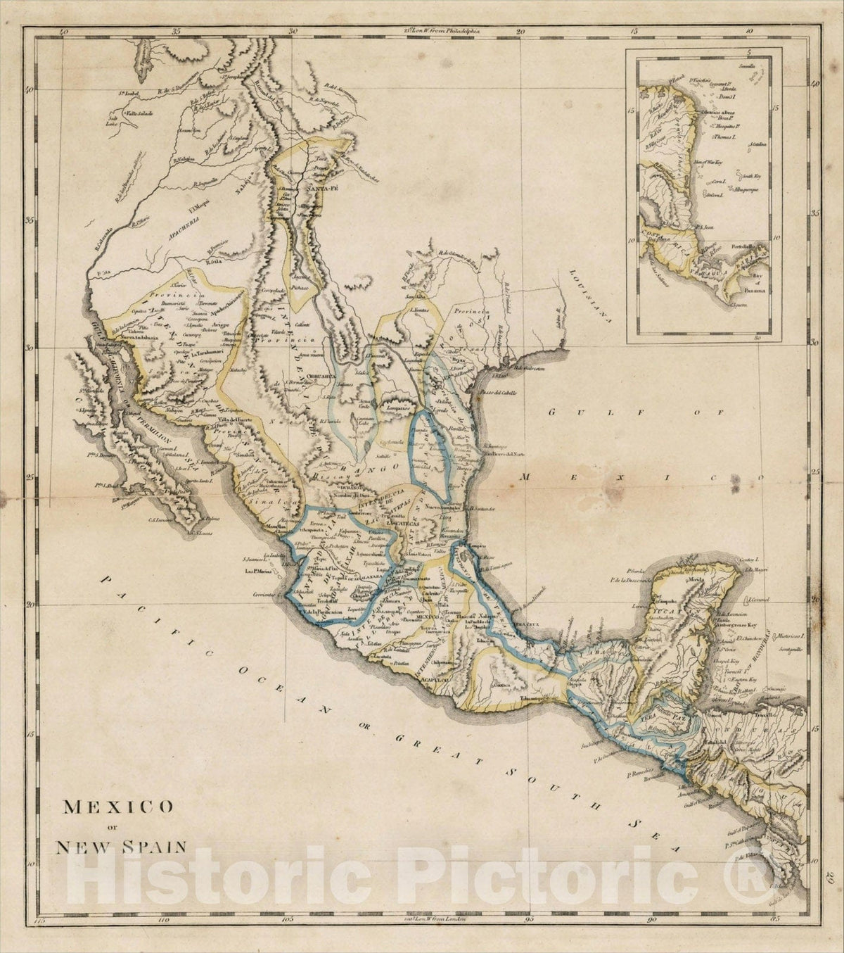 Historic Map : Mexico or New Spain, 1814, , Vintage Wall Art