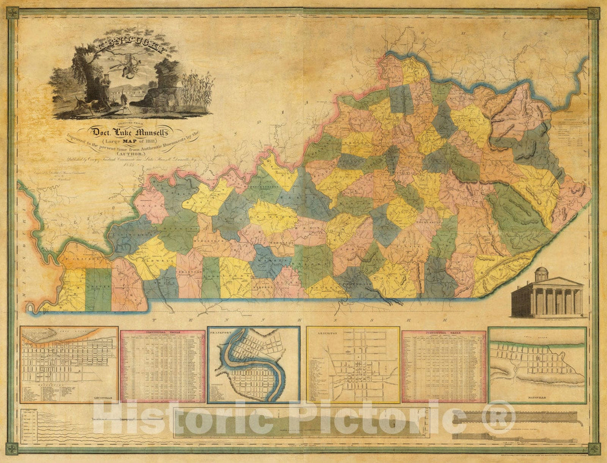 Historic Map : Munsell's Map of the Commonwealth of Kentucky, 1834, Luke Munsell, Vintage Wall Art