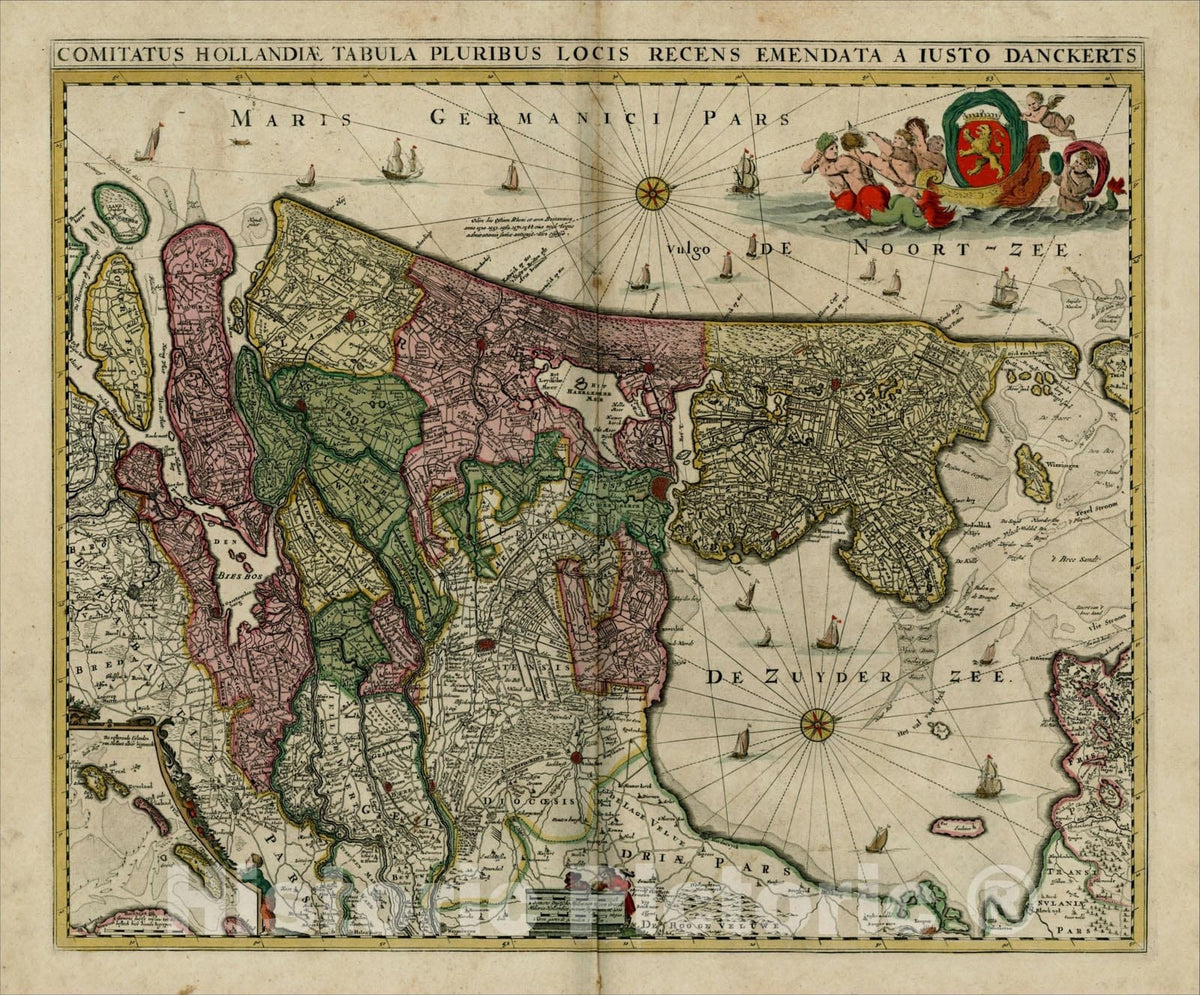 Historic Map : Comitatus Hollandiae Tabula Pluribus Locis Recens Emendata A Iusto Danckerts, c1700, Justus Danckerts, Vintage Wall Art