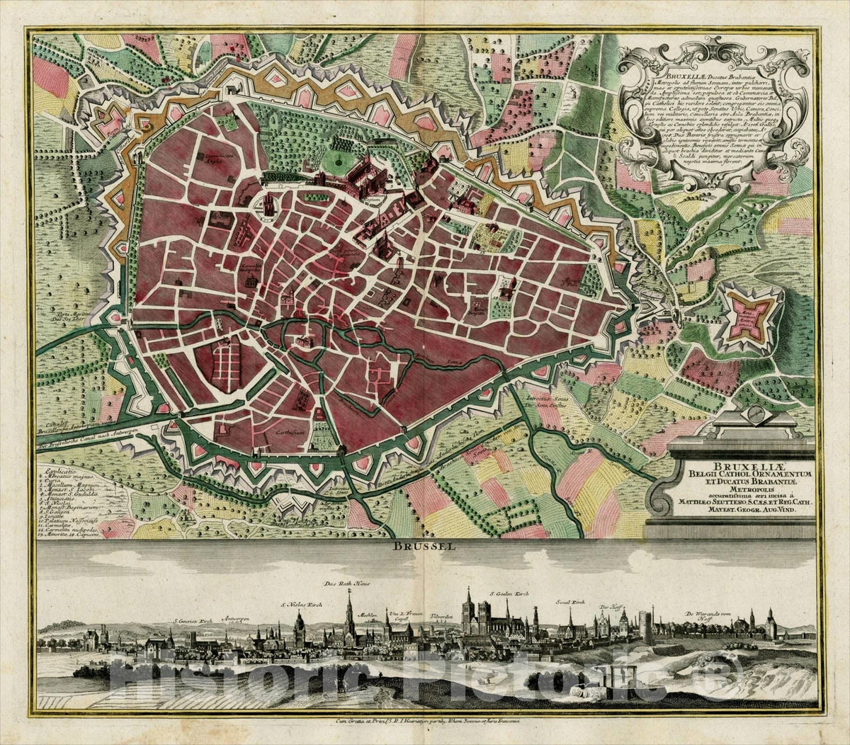 Historic Map : Bruxeliae Beglii Cathol. Ornamentum et Ducatus Brabantiae Metropolis, c1730, , Vintage Wall Art