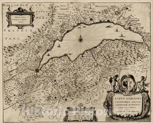 Historic Map : Lacus Lemanni Locorumque Circumiacentium Accuratissima Descriptio Auctore Iacobo Goulartio Genevensi, c1640, , Vintage Wall Art