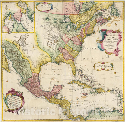 Historic Map : Mappa Geographica Americae Septentrionalis ad Emendatiora Exemplaria, 1753, , Vintage Wall Art