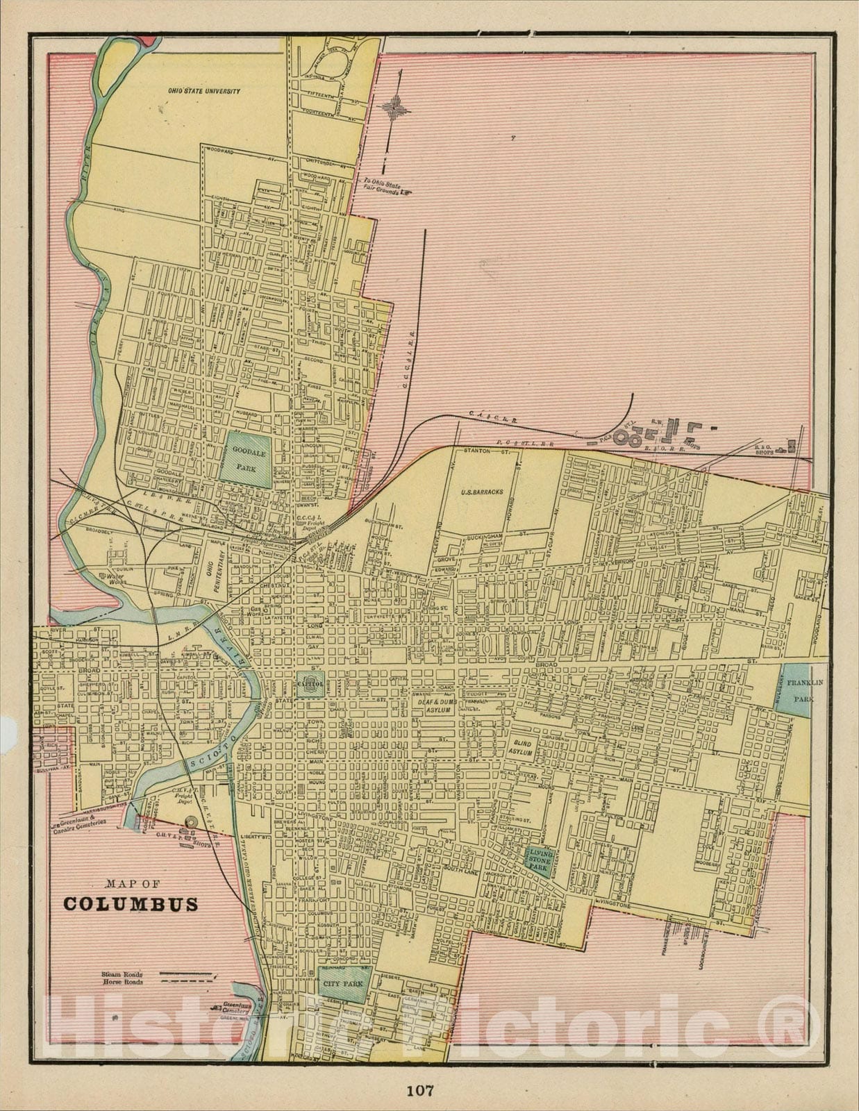 Historic Map : Map of Columbus, 1892, George F. Cram, Vintage Wall Art