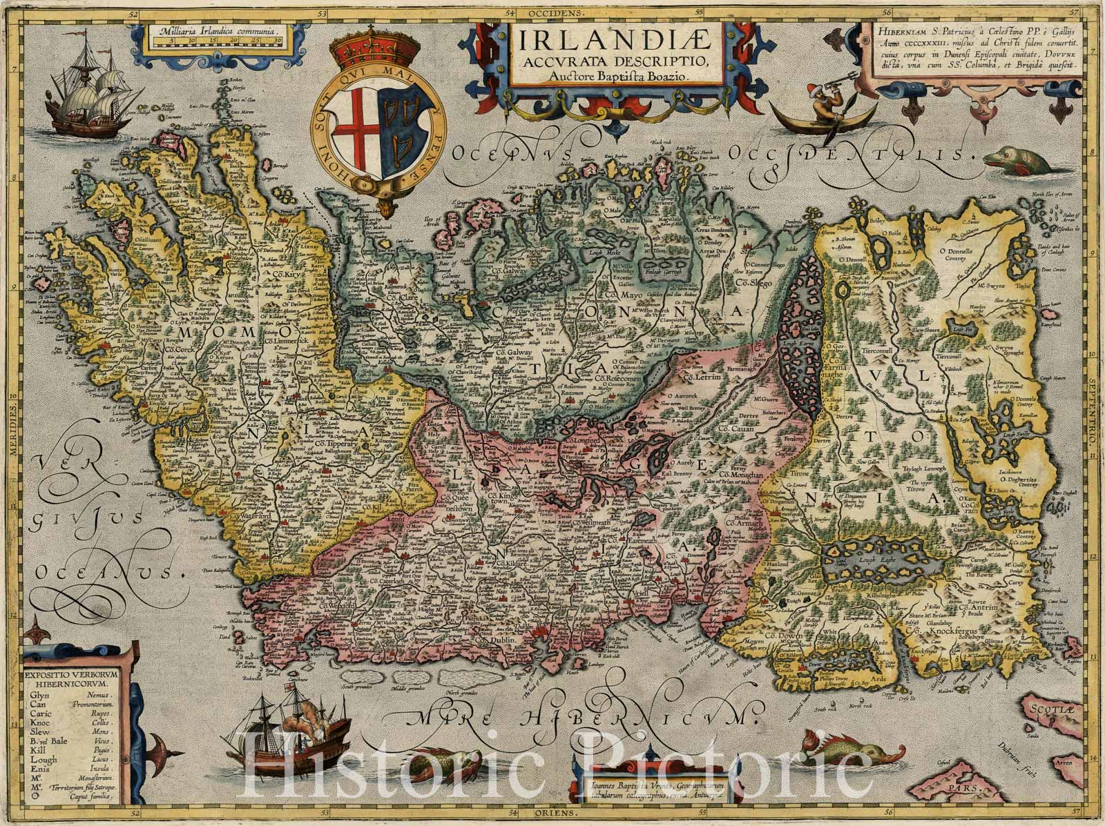 Historic Map : Irlandiae Accurata Descriptio Auctore Baptista Boazio, 1608, , Vintage Wall Art