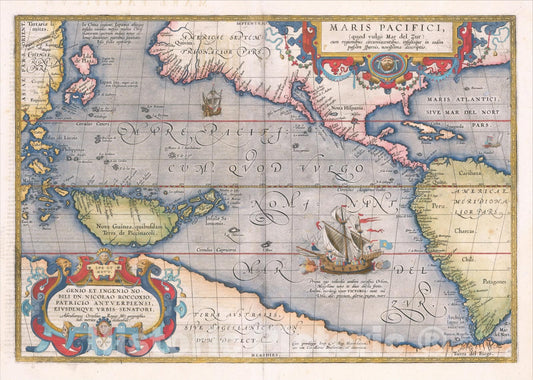 Historic Map : Maris Pacifici quod vulgo Mar del Zud, 1603, Abraham Ortelius, v2, Vintage Wall Art