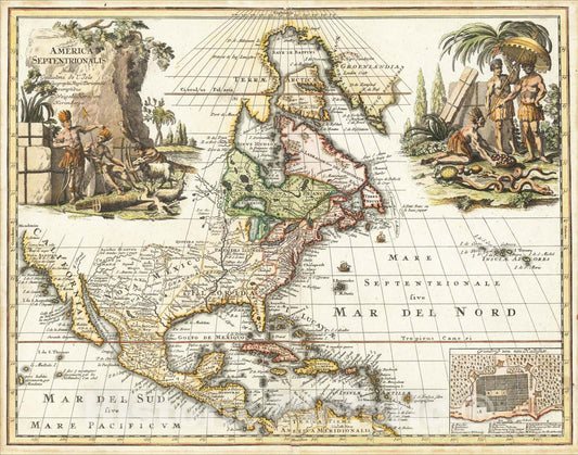 Historic Map : America Septentrionalis, [Halifax inset], c1725, Christoph Weigel, Vintage Wall Art