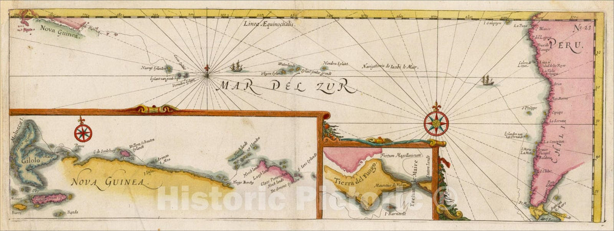 Historic Map : [Untitled Map of Jacob Le Maire's Tracks through the Straits of Magellan, the Pacific and New Guinea], 1725, Vintage Wall Art