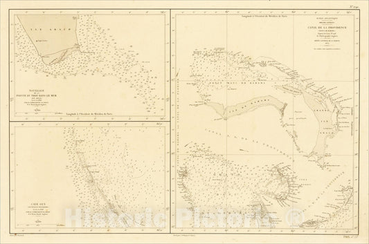 Historic Map : Canal De La Providence (Bancs De Bahama), 1857, Depot de la Marine, Vintage Wall Art