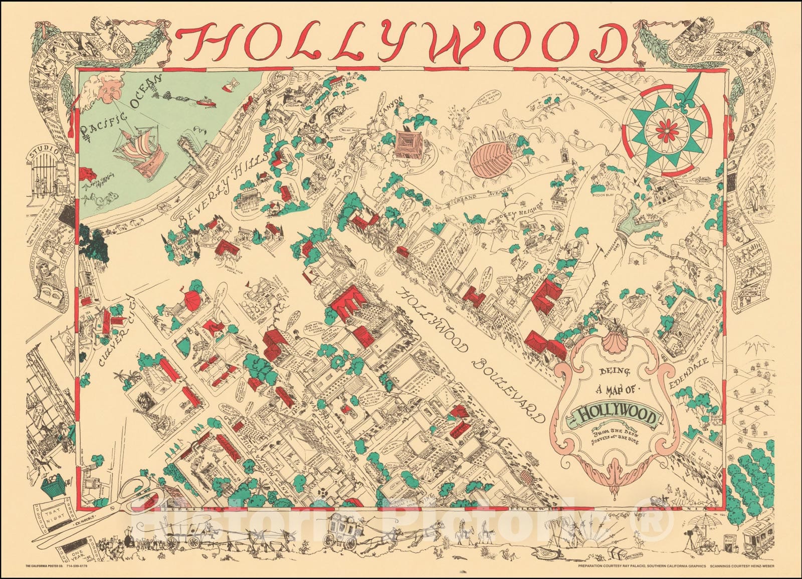 Historic Map : Hollywood Being A Map of Hollywood From The Best Surveys of the Time, 1948, Harold W Grieve, Vintage Wall Art
