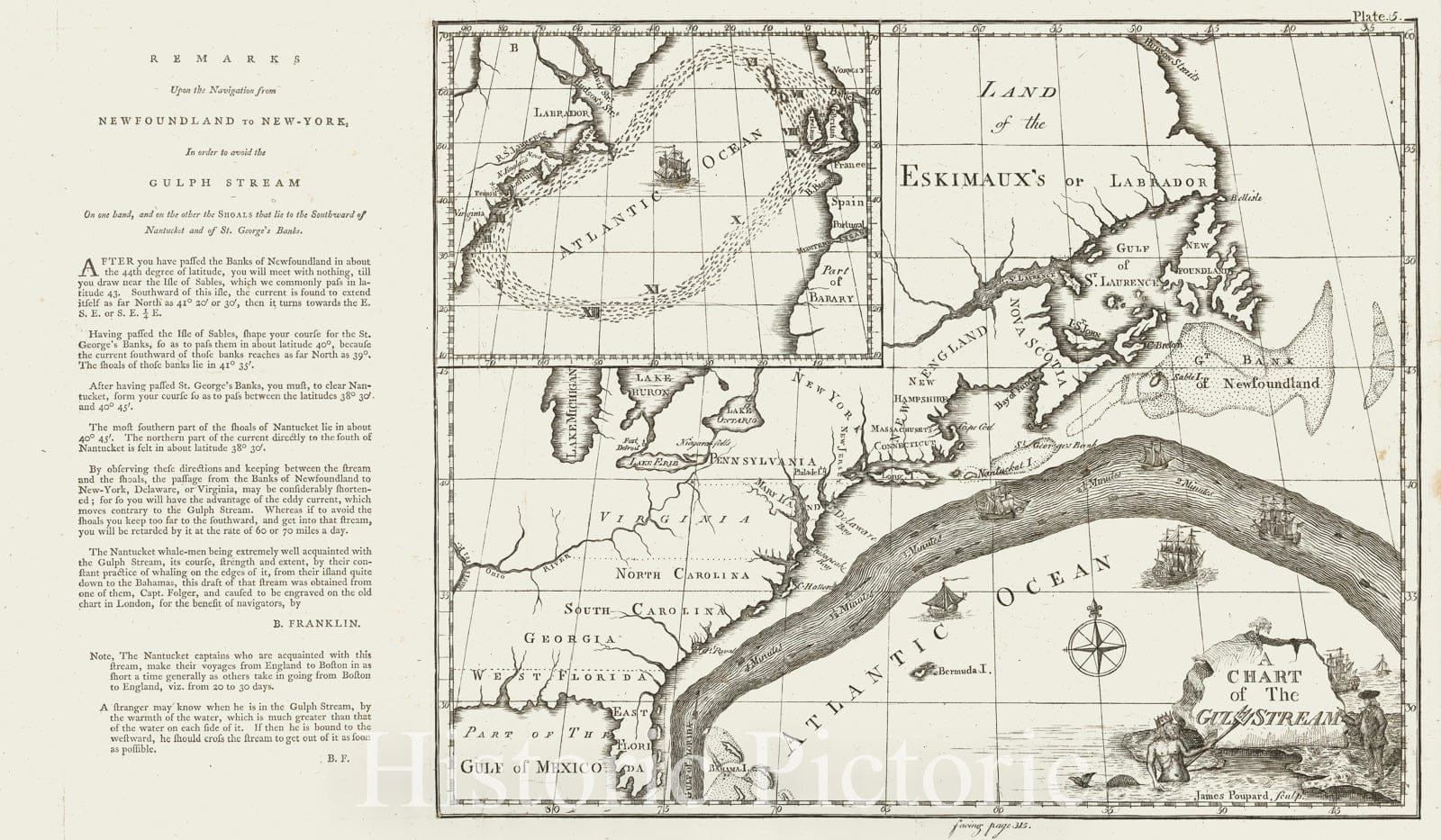 Gulf Stream Chart - Atlantic Navigation, 1786 | Historical Nautical Map Print