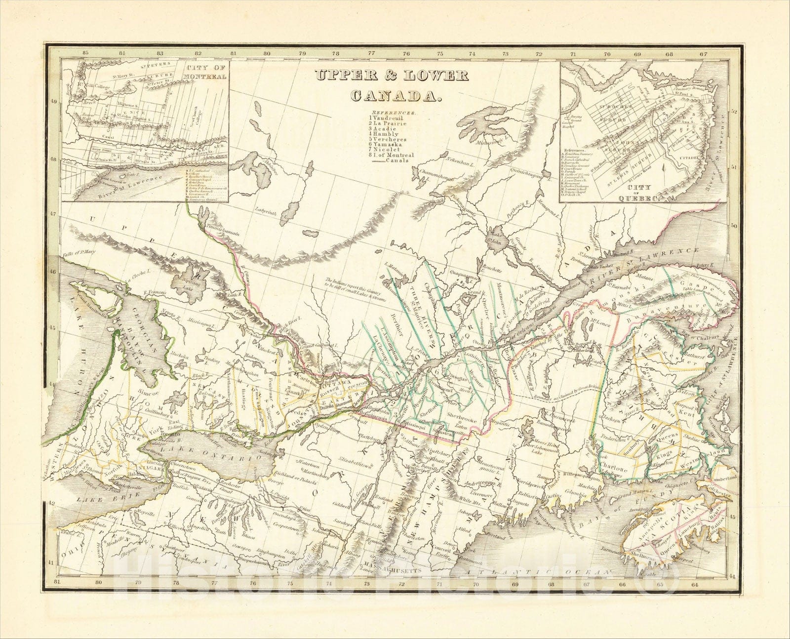 Historic Map : Upper and Lower Canada, 1835, Thomas Gamaliel Bradford, Vintage Wall Art