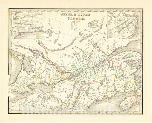 Historic Map : Upper and Lower Canada, 1835, Thomas Gamaliel Bradford, Vintage Wall Art