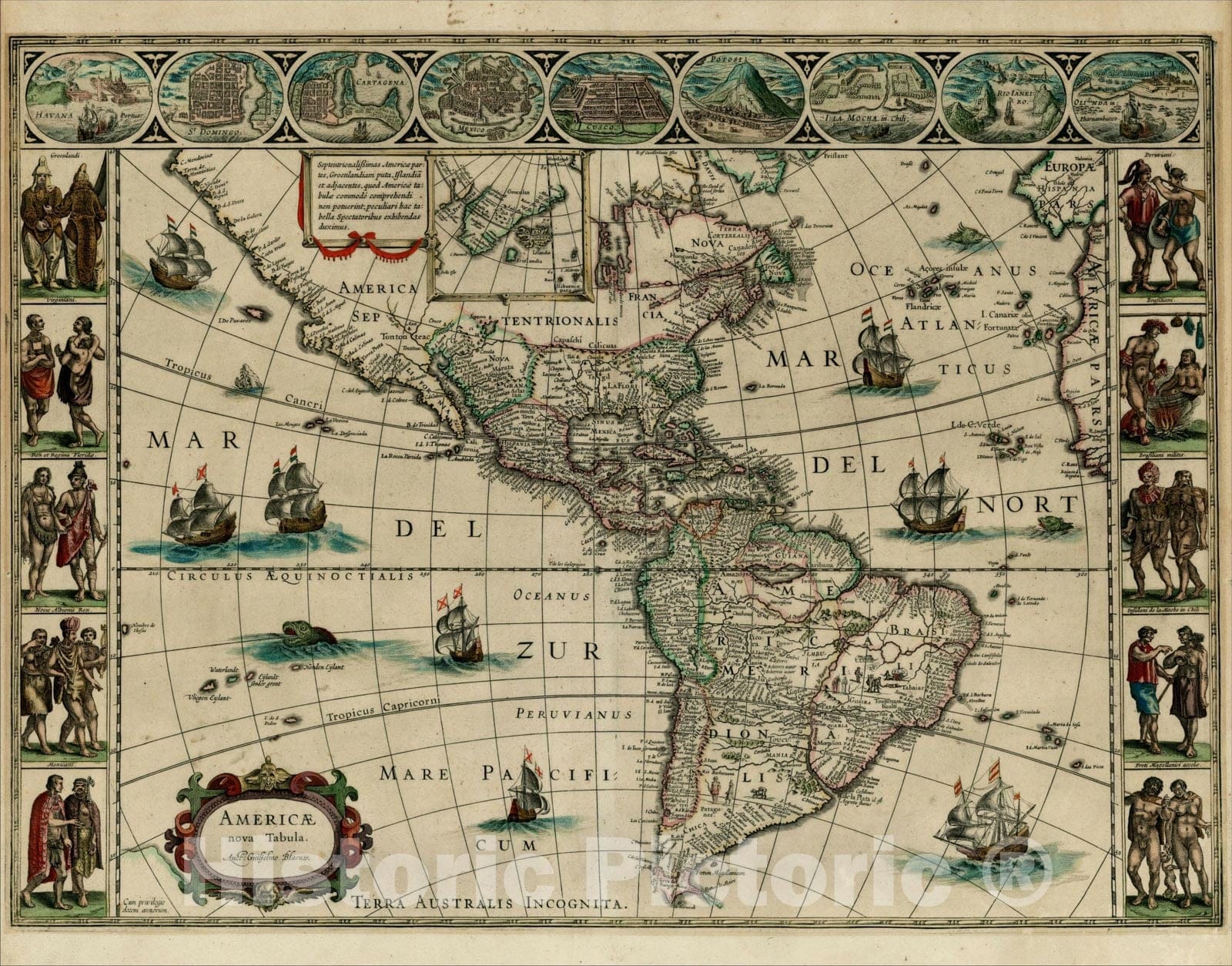 Historic Map : Americae Nova Tabula, 1642, Willem Janszoon Blaeu, v2, Vintage Wall Art