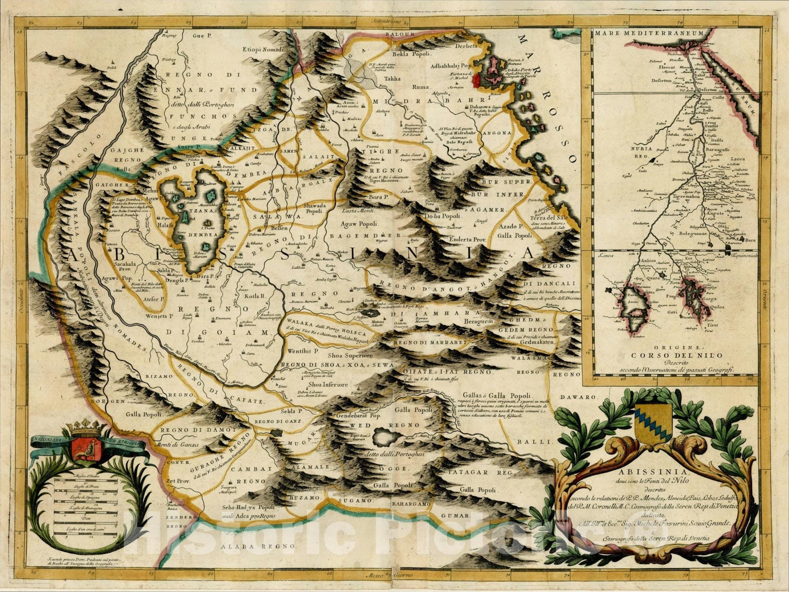 Historic Map : Abissinia dove sono le Fonti del Nilo descritta secondo le relationi de P.P. Mendez Almeida, Pais, Lobo e Lodulfo , c1690, Vintage Wall Art