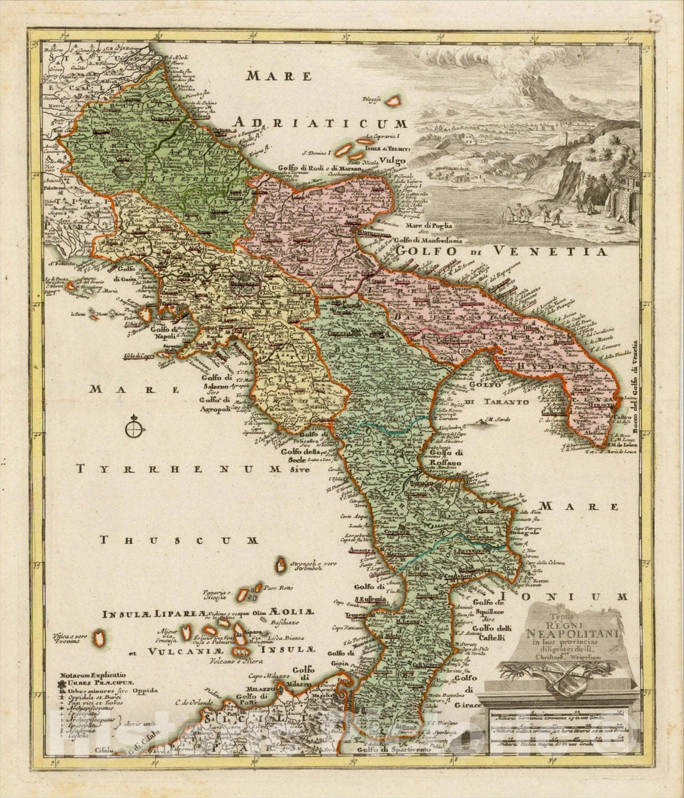 Historic Map : Typus Regni Neapolitani in suas prvoincias diligenter divisi, 1718, Christopher Weigel, Vintage Wall Art