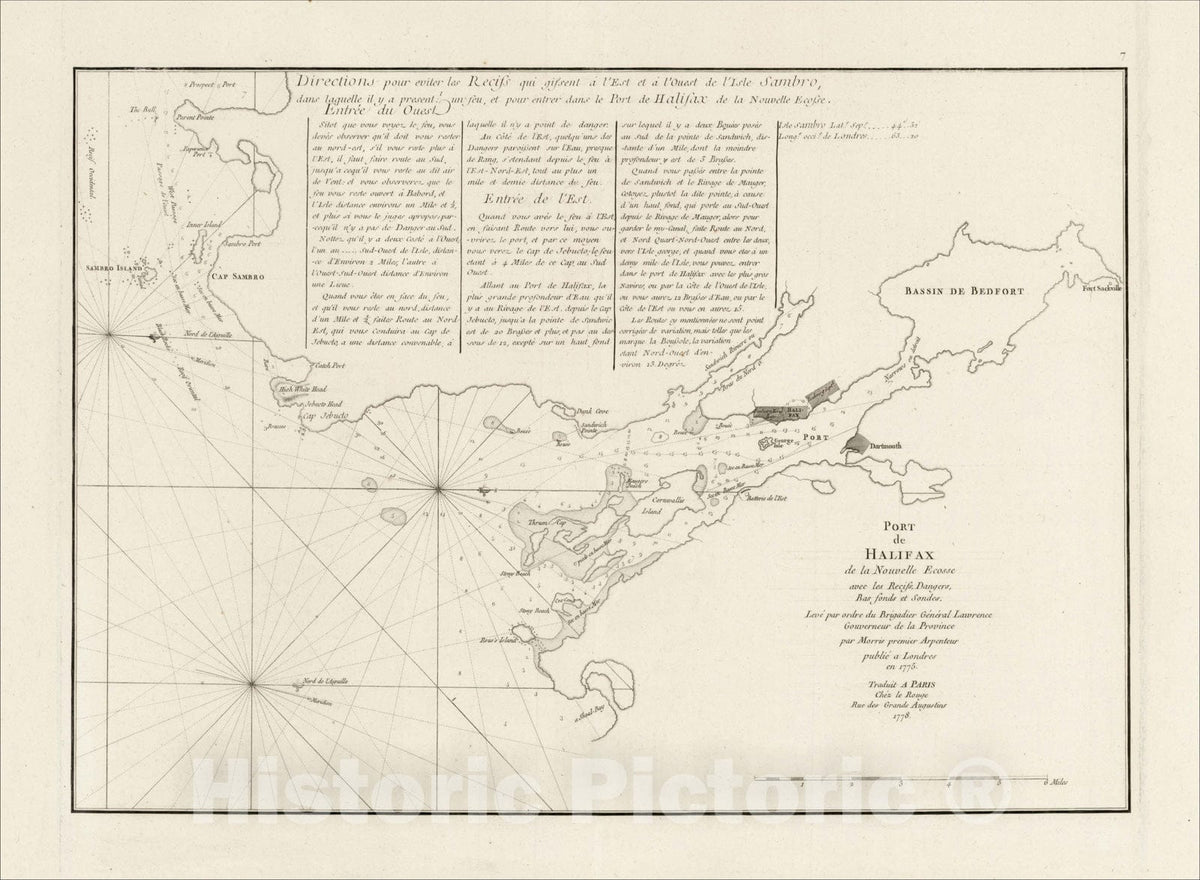 Historic Map : Port de Halifax de Nouvelle Ecosse avec les Recifs, Dangers, Bas fonds et Sondes, 1778, , Vintage Wall Art