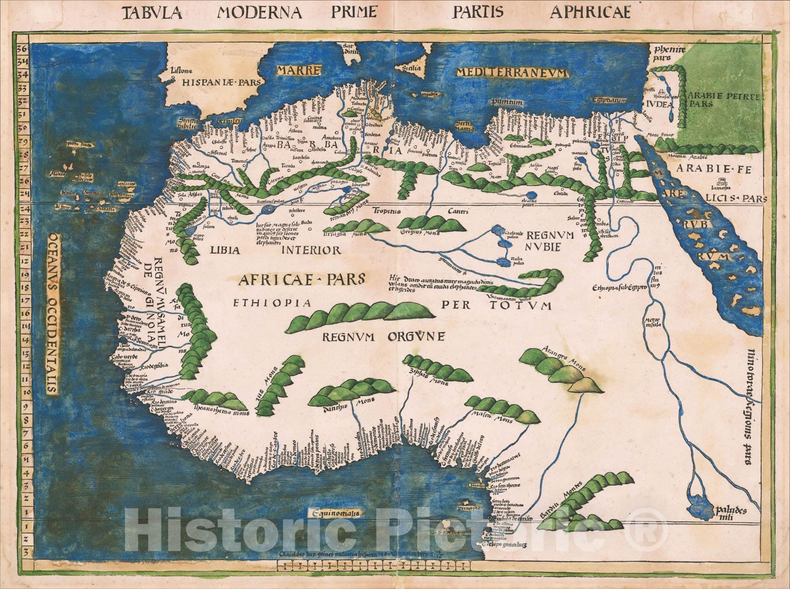 Historic Map : Tabula Moderna Prime Partis Aphricae, 1513, Martin Waldseem?ller, v1, Vintage Wall Art