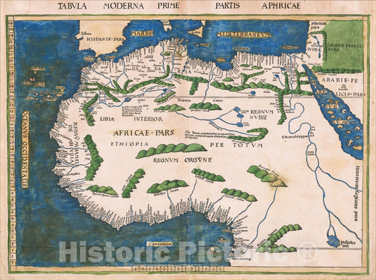 Historic Map : Tabula Moderna Prime Partis Aphricae, 1513, Martin Waldseem?ller, v1, Vintage Wall Art