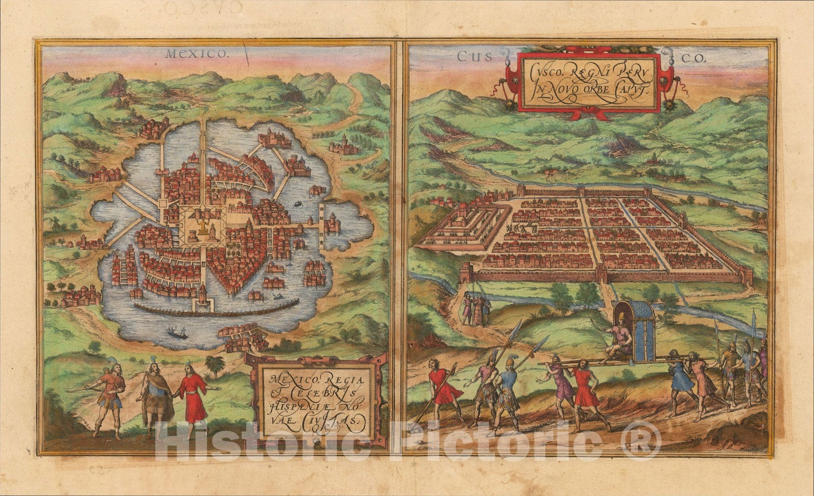 Historic Map : Mexico Regia et Celebris Hispaniae Novae Civitas (and) Cusco, Rengi Peru in Novo Orbe, 1572, , Vintage Wall Art