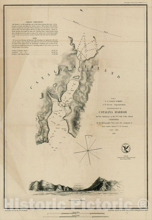 Historic Map : Reconnaissance of Catalina Harbor And the Anchorage on the NE Side of the Island, 1852, 1852, United States Coast Survey, Vintage Wall Art