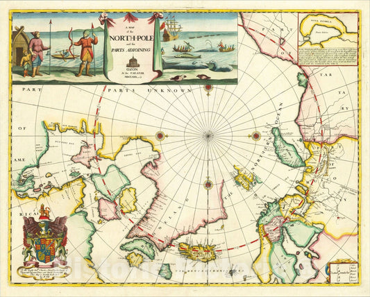 Historic Map : A Map of the North-Pole and the parts Adioining, MDCLXXX, 1680, Moses Pitt, Vintage Wall Art